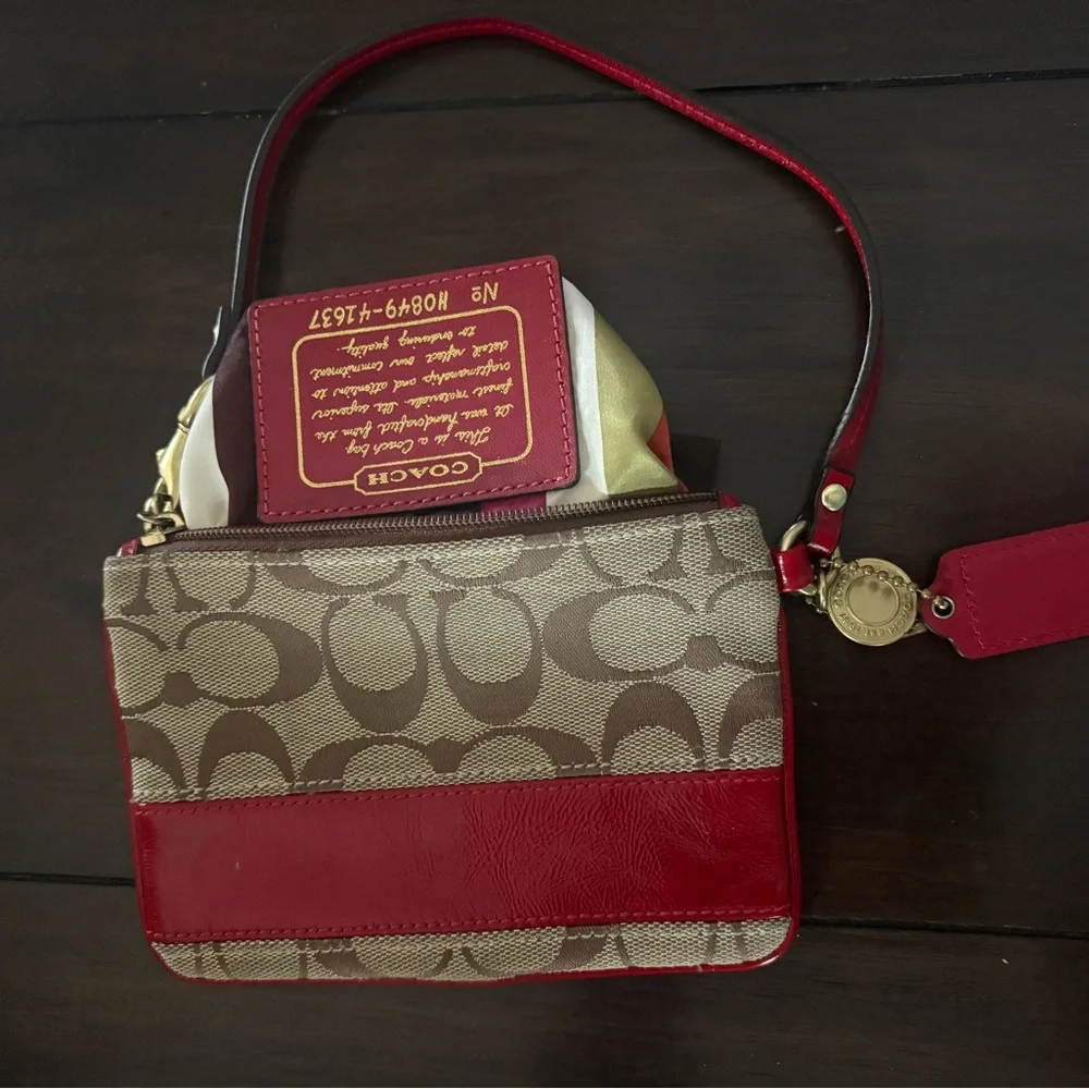 Coach Red and Brown Signature Wristlet - Picture 4 of 5